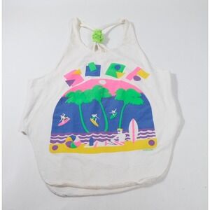Turtle Bay Cover Up Womens OS White Surf Graphic Vintage 80s Neon Retro USA Made